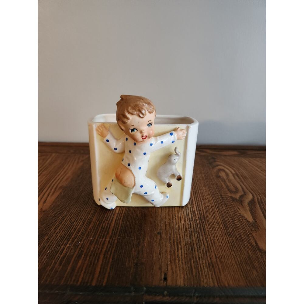Vtg Napco Planter Pajama Boy Bottom Flap Open Polka Dot Elephant 1958